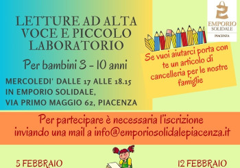 Letture ad alta voce e laboratorio per bambini all'Emporio Solidale di Piacenza