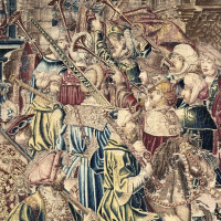 Nella foto suonatori di tromba, in uno dei due straordinari arazzi fiamminghi del XV secolo